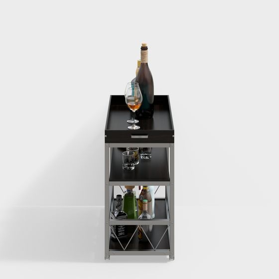 Elegant Low-Poly Bar Cart 3D model