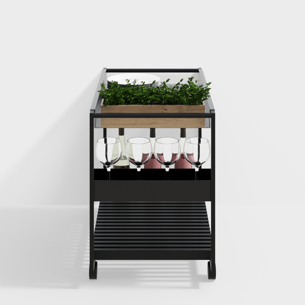 Urban Oasis Trolley 3D Model – Modern Metal & Wood