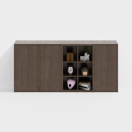 Modern Wall Cabinets 3D Model in Brown Finish for Stylish Interiors