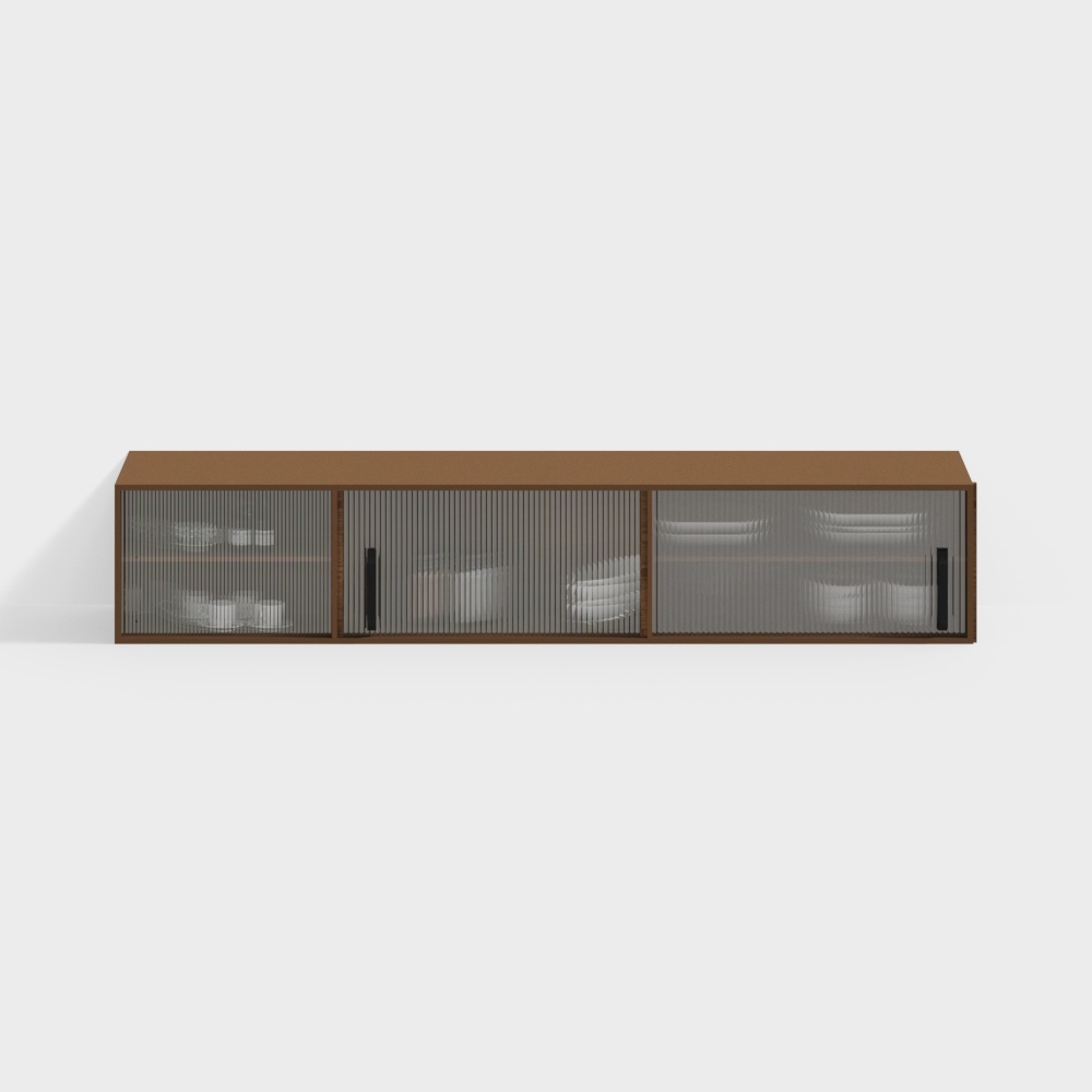 Elegant Glass Display Cabinet 3D Model – Brown Wood Frame