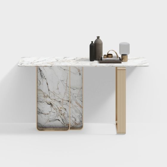 Marble Top Metal Leg Table 3D model