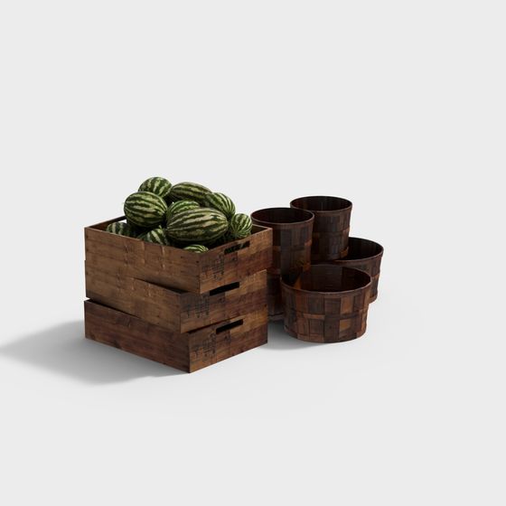 Rustic Wooden Crate and Barrel 3D model