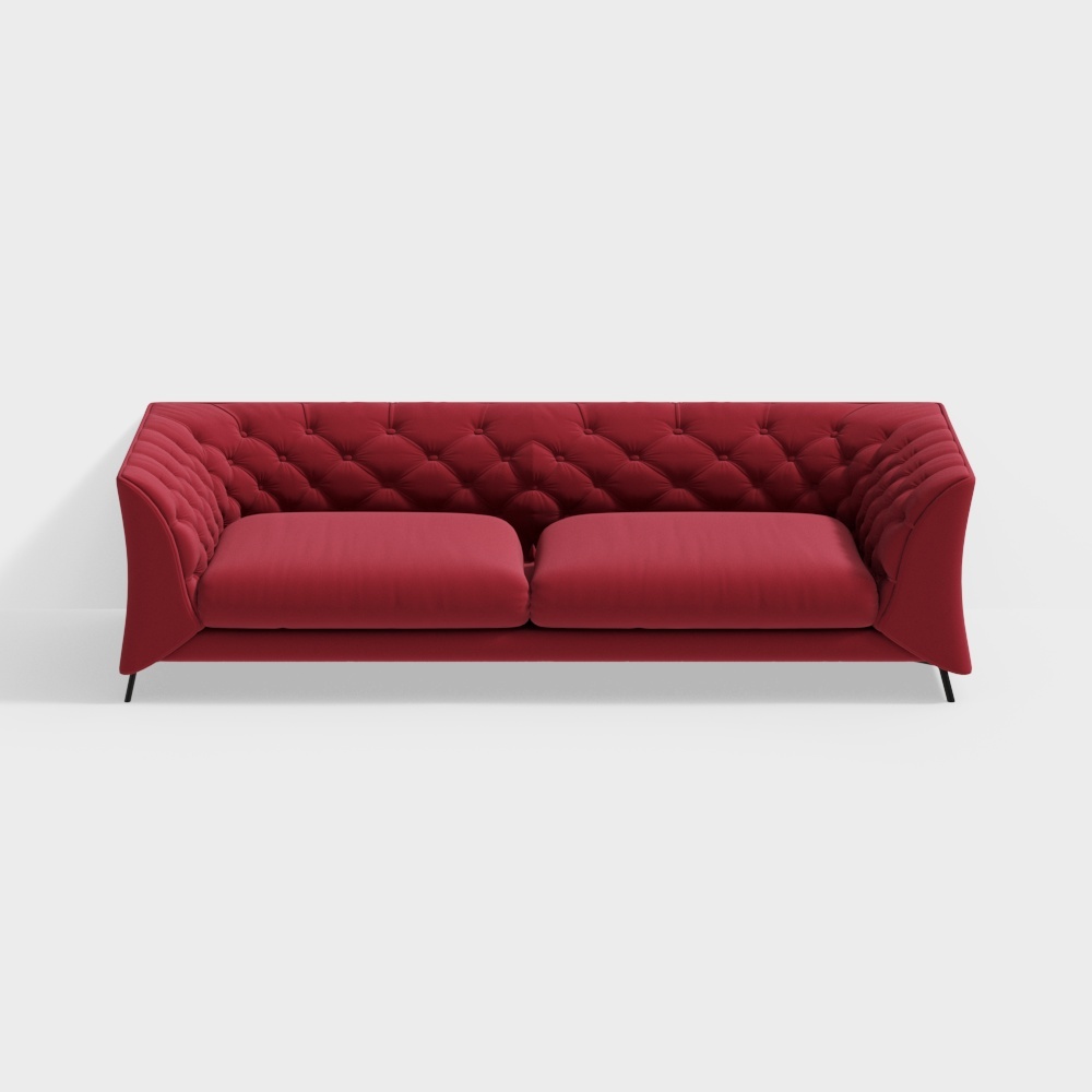 Stylish Low-Poly Sofa 3D Model – Red Velvet Texture