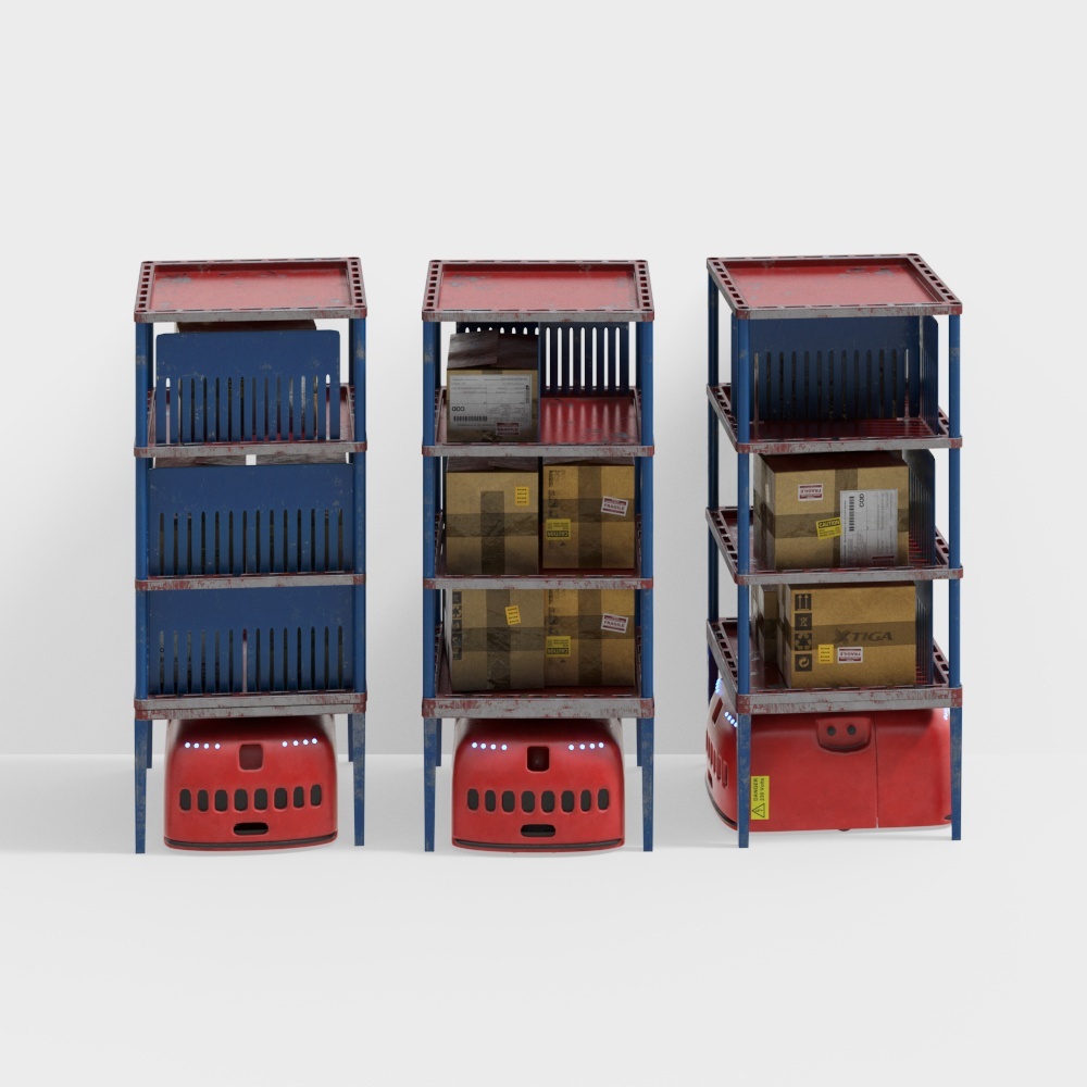 Industrial warehouse blue storage shelves