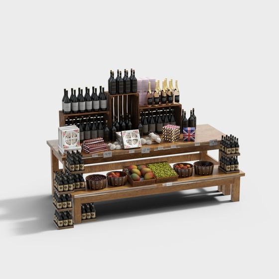 Realistic Wine and Fruit Stand 3D model