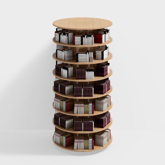 Modern Round Bookshelf 3D Model in Brown for Libraries