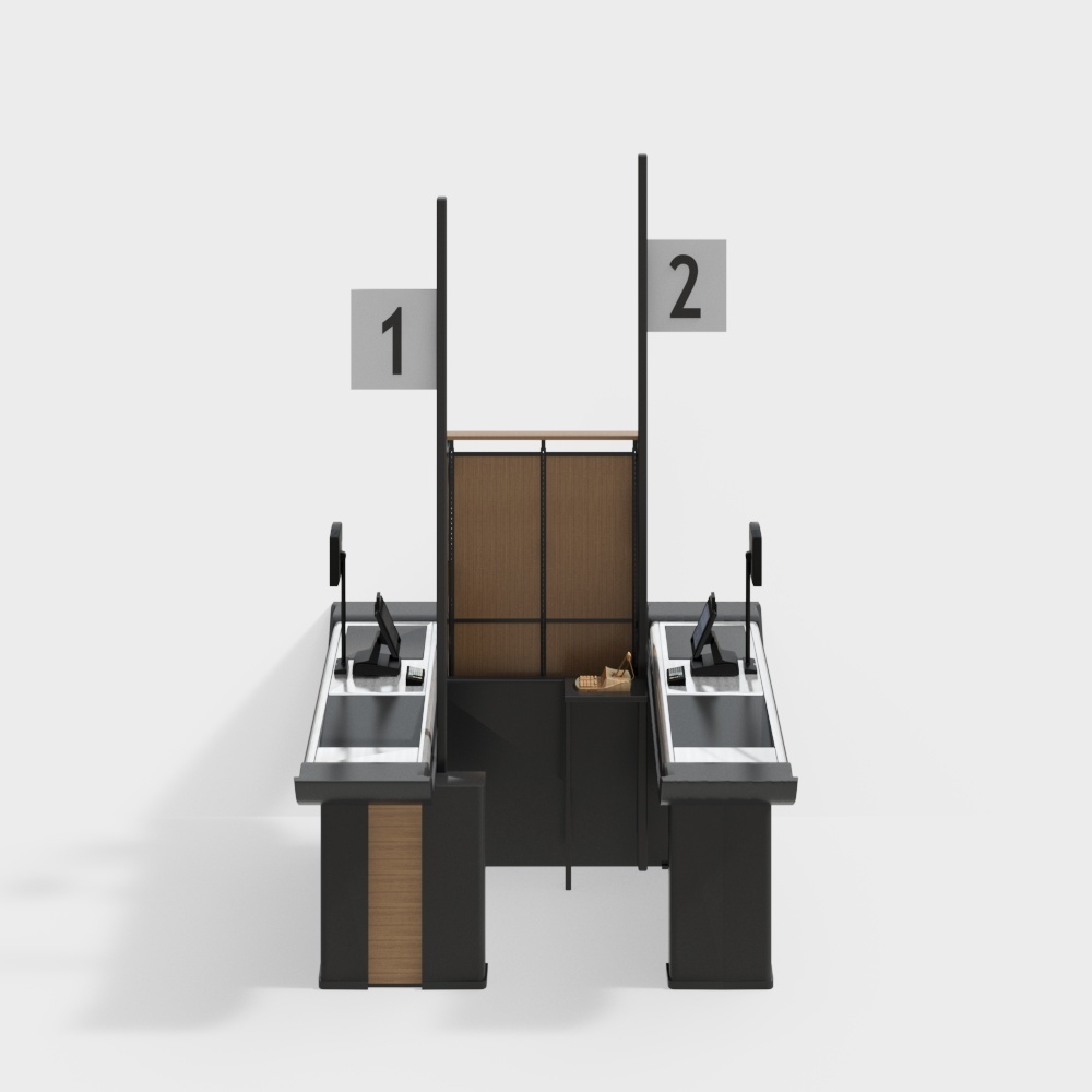 Modern supermarket door inspection shelf cashier counter