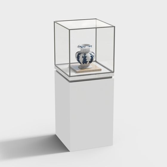Stunning Blue and White Porcelain Vase Display Cabinet 3D model