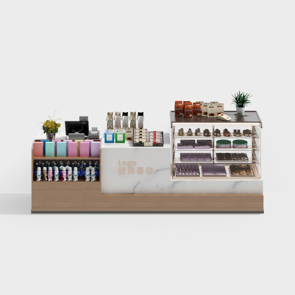 Modern bakery counter with checkout counter