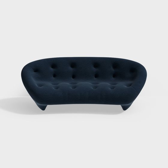 Elegant Navy Blue Low-Poly Sofa 3D model
