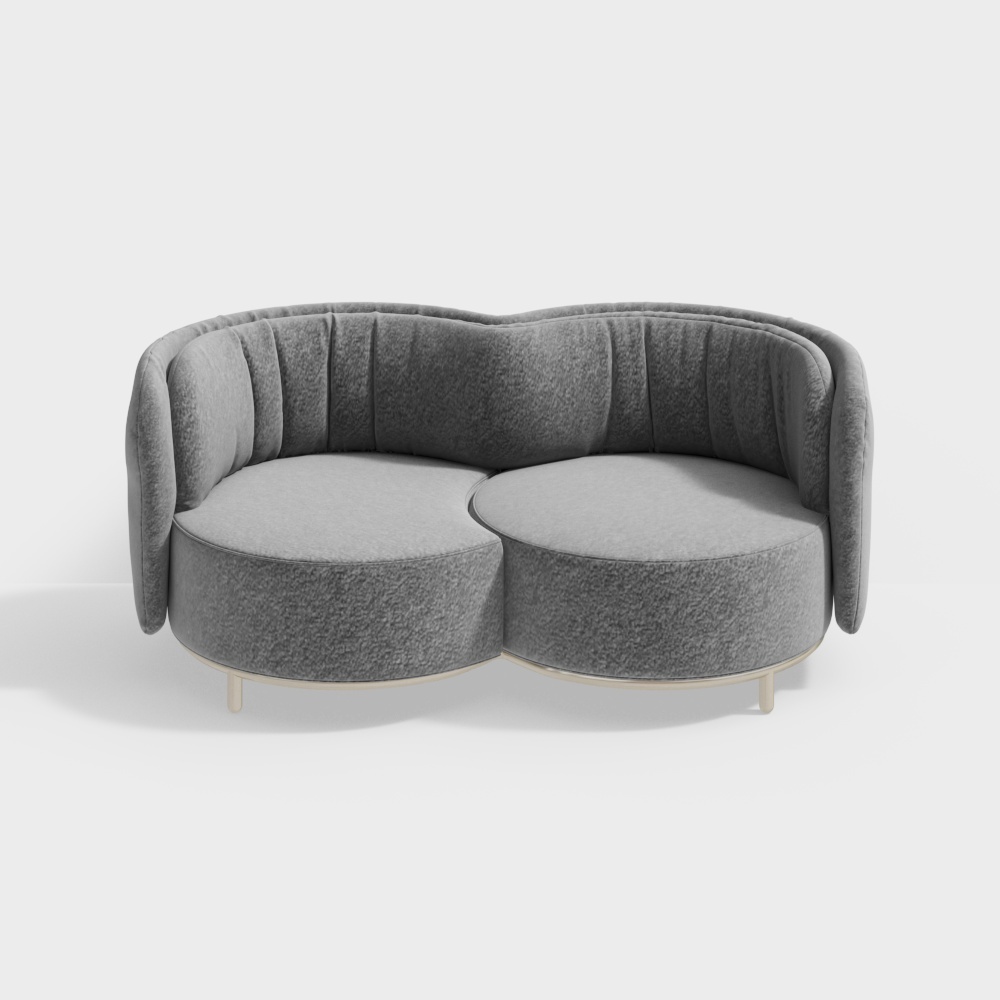 Elegant Curved Sofa 3D Model – Gray Velvet Design