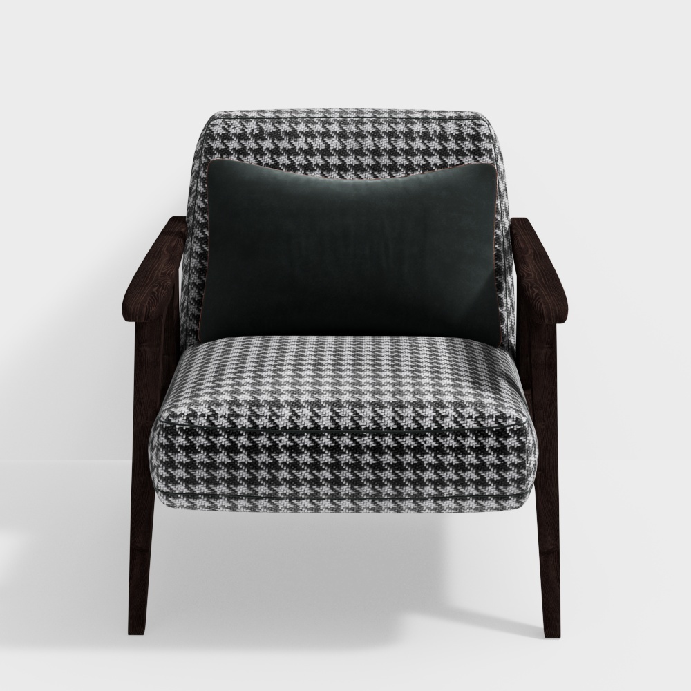 Houndstooth Accent Chair 3D Model – Retro-Modern Fabric Design