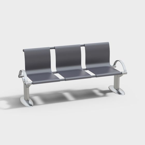 Modern Three-Person Stainless Steel Chair 3D Model in Gray