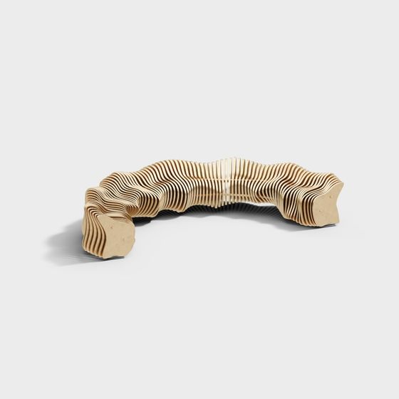 Wave Wood Stool 3D Model for Creative Spaces