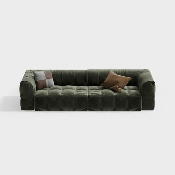 Elegant Low Poly Green Velvet Sofa 3D model