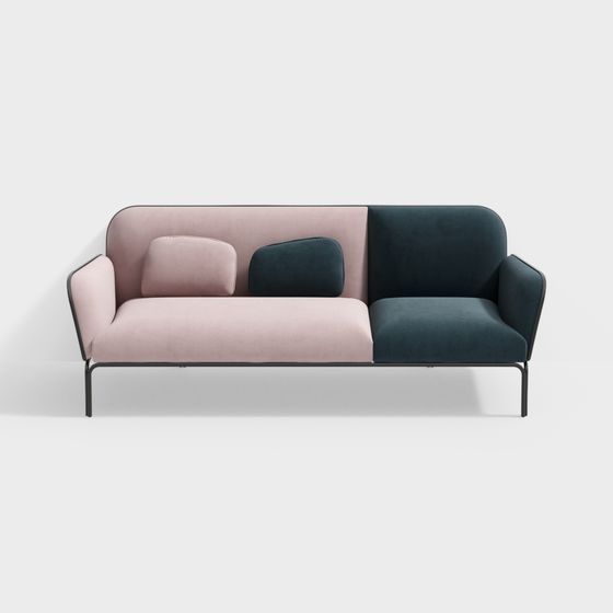Modern and Chic Pink and Green 3D Sofa Model