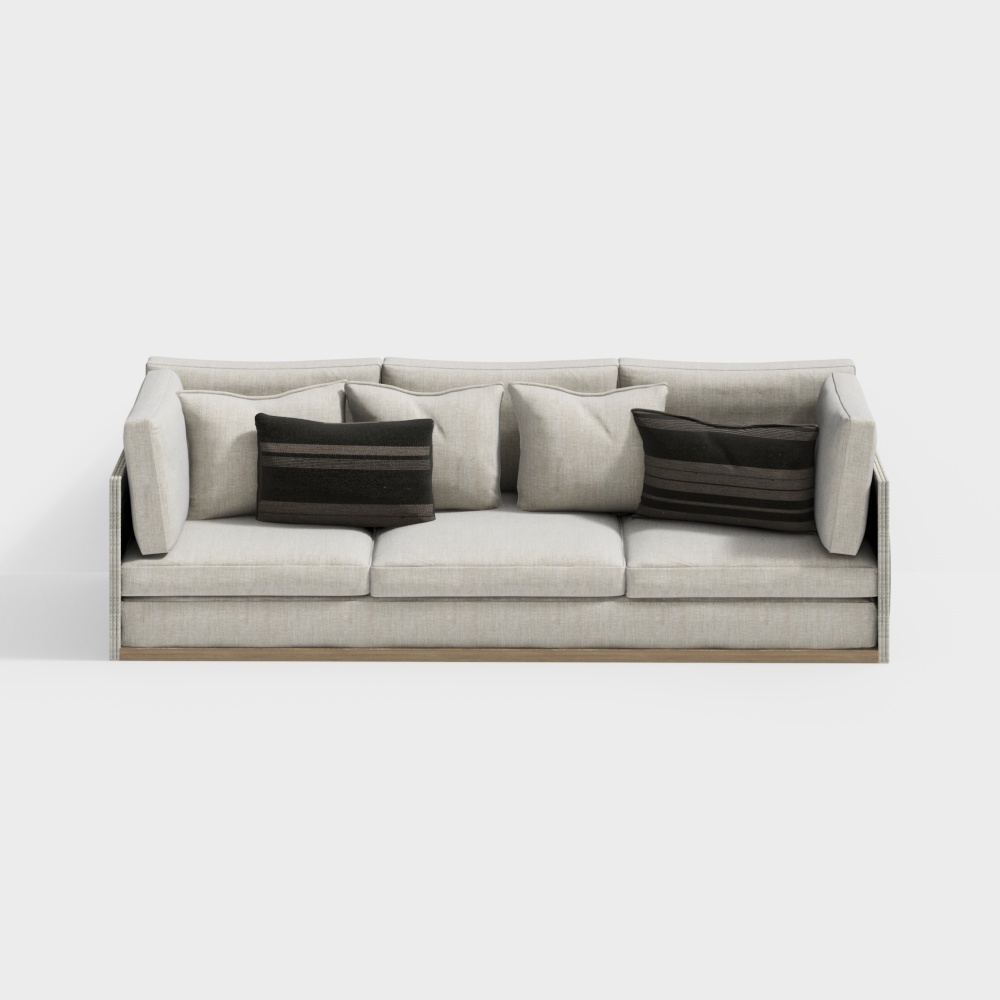 Elegant Minimalist Sofa 3D Model – Soft Beige Upholstery