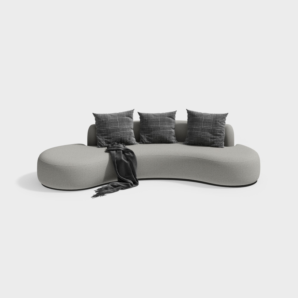 Contemporary Curved Sofa 3D Model – Soft Fabric Design