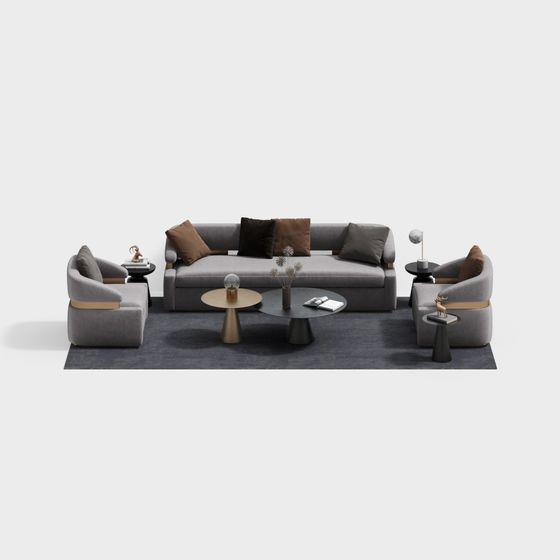 Stylish Low-Polygon Sofa Set 3D model