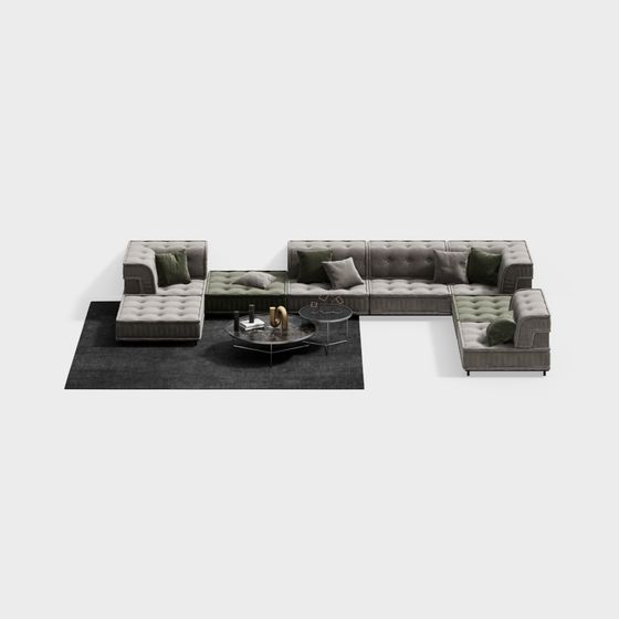 Stylish Low-Polygon Sofa 3D model for Modern Interiors