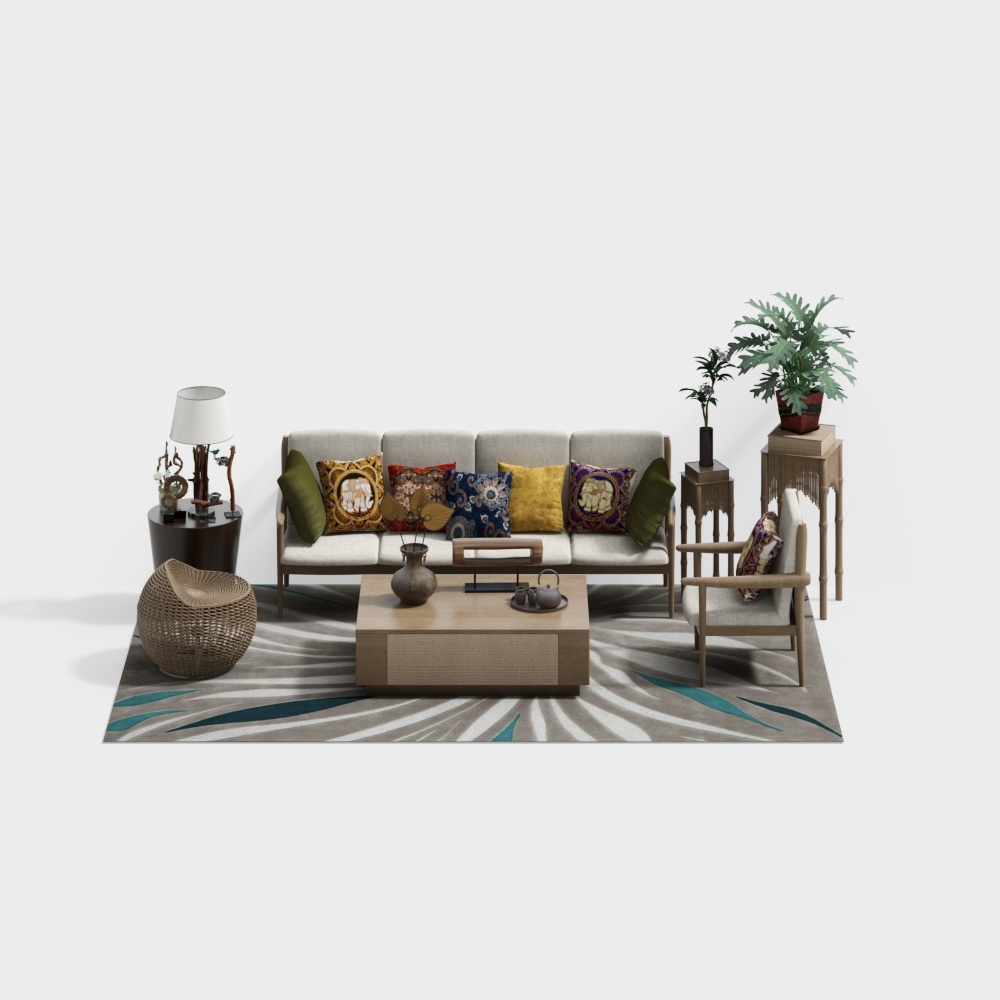 Stylish Low Polygon Sofa Set – Cozy Grey Fabric