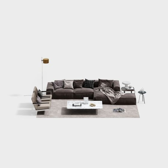 Stylish Low Polygon Sofa Set 3D model