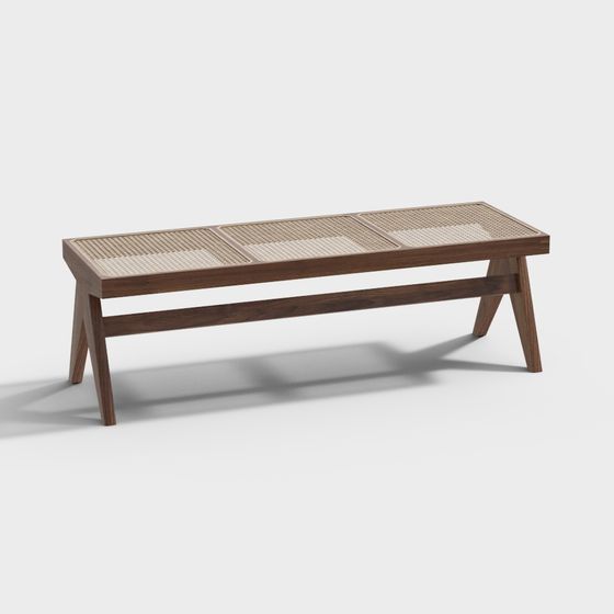 Mid-Century Modern Bench 3D model for Creative Spaces