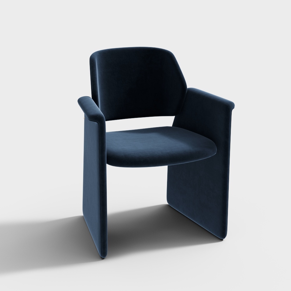 Urban Blue Chair 3D Model – Modern Velvet Texture