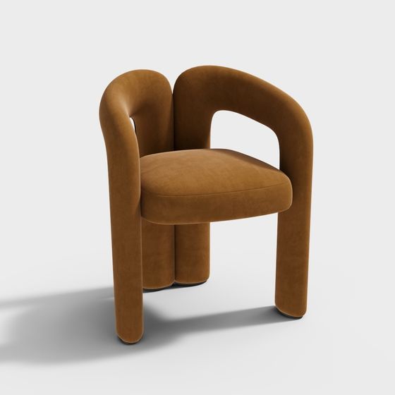 Elegant Curved Velvet Chair 3D model