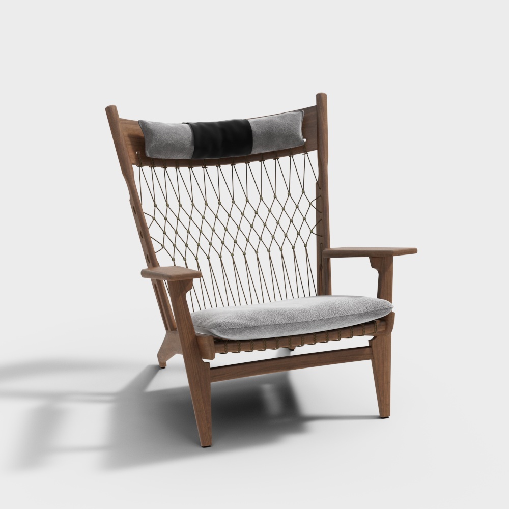 Nordic Industrial Chair 3D Model – Oak and Rope