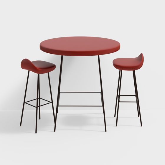 Chic Round Table and Bar Stool 3D Model for Modern Spaces