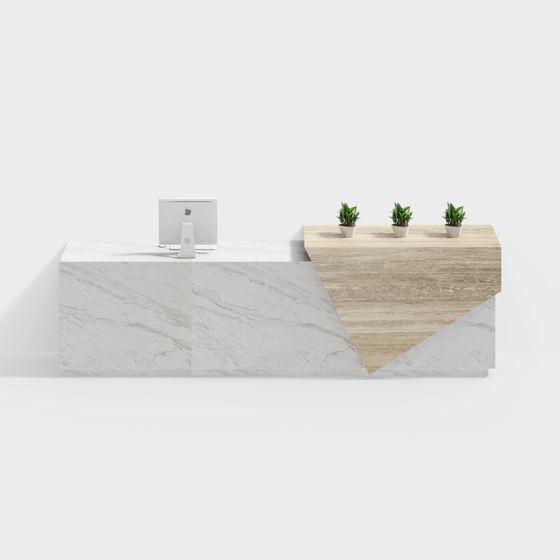 Marble and Wood Reception Desk 3D model