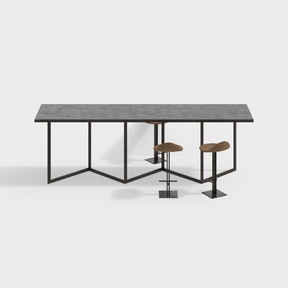 Concrete Table & Bar Set 3D model