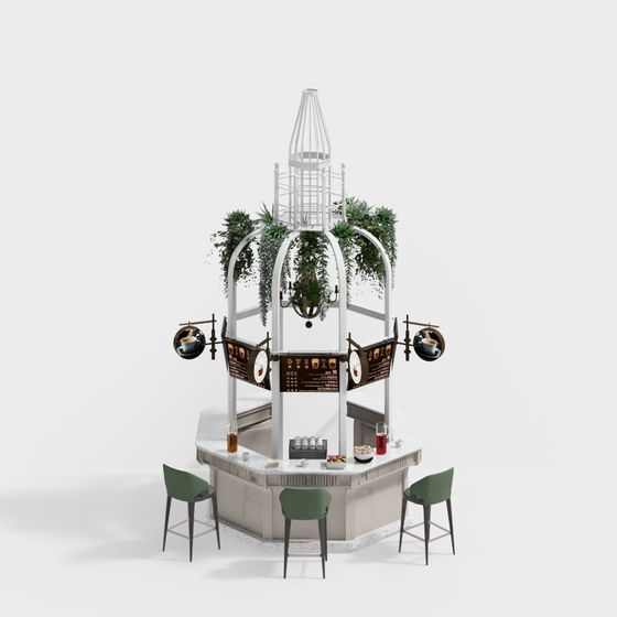 Chic Cafe Bar Counter 3D model for Modern Spaces