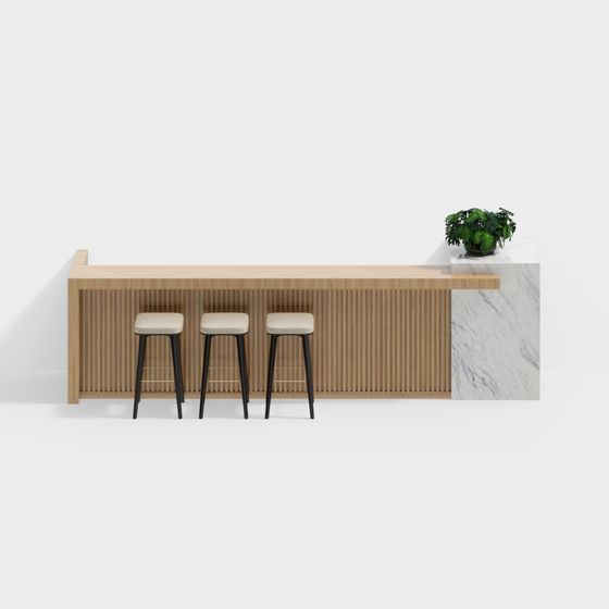 Elegant Wooden Bar Counter 3D model for Modern Spaces