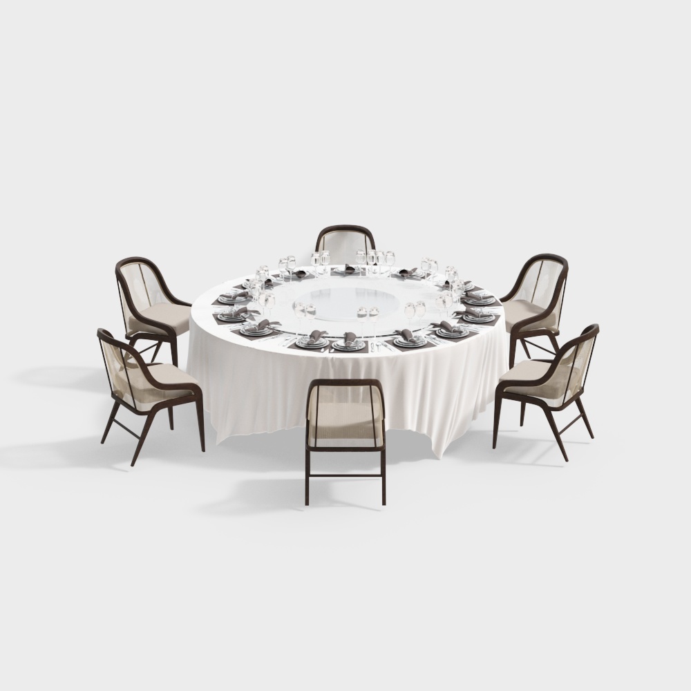 Elegant Round Dining Table 3D Model – Low Poly Wood Frame