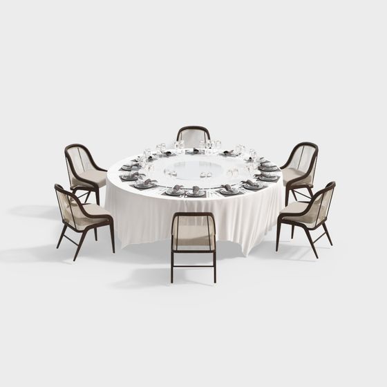 Elegant Round Dining Table 3D Model