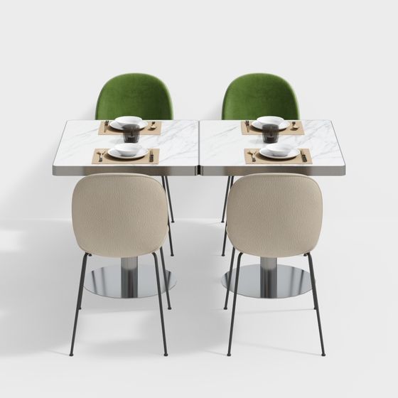 Modern Low-Poly Dining Table and Chairs 3D model