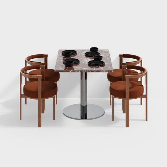 Modern Low-Poly Dining Table and Chairs 3D model