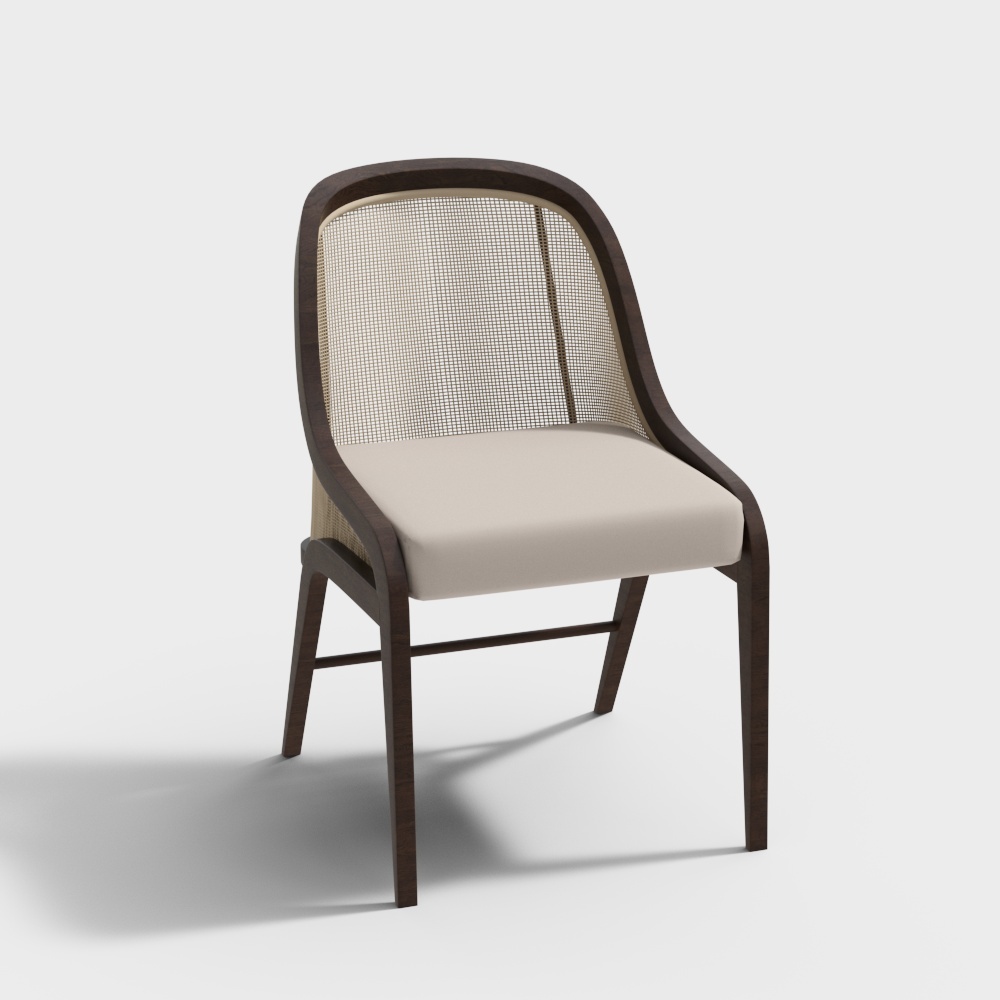 Elegant Low-Poly Chair 3D Model – Wooden Frame & Woven Backrest