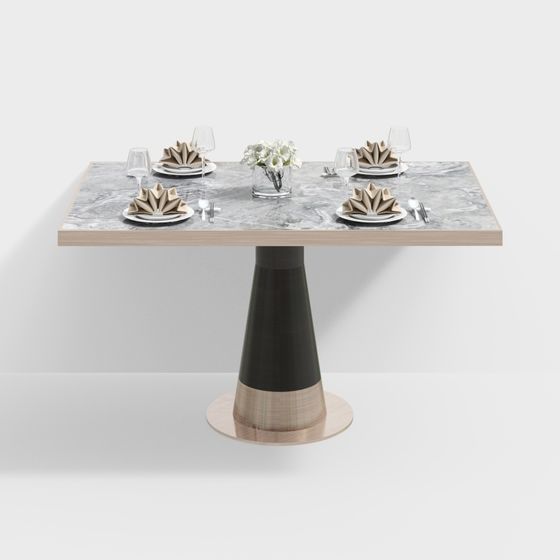 Chic Marble and Wood Dining Table 3D model