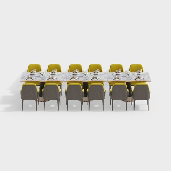 Stylish Low Poly Dining Table Set 3D model