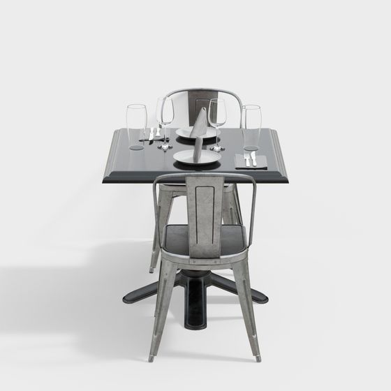 Industrial Style Dining Table and Chairs 3D model