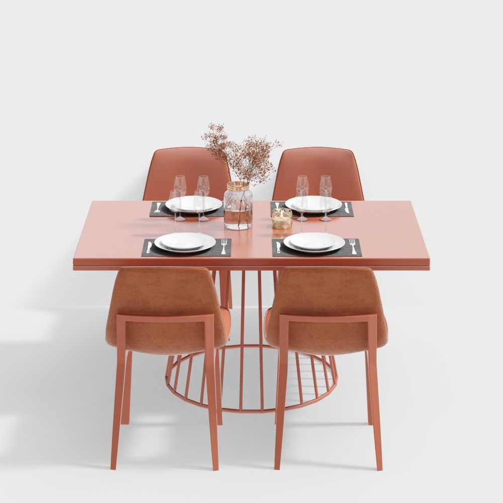 Table et chaises orange dans une salle à manger moderne