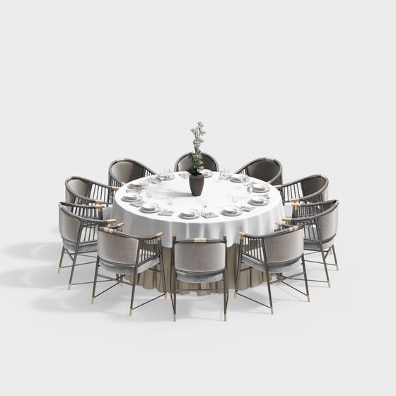 Elegant Low-Poly Dining Table and Chairs 3D model