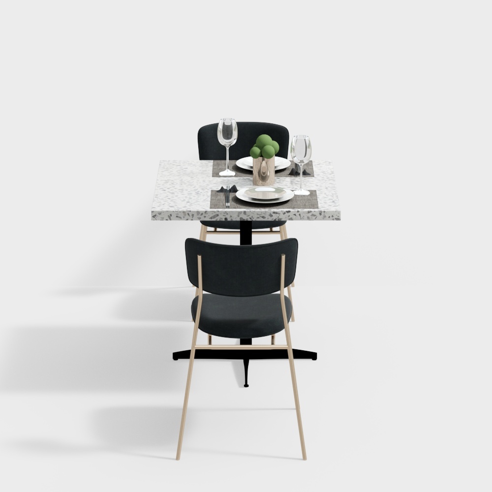 Green flannel dining table and chairs for light luxury restaurant