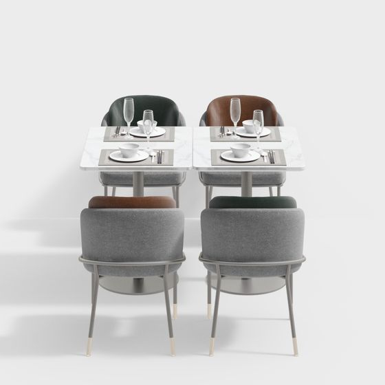 Table et chaises vertes et oranges dans la salle à manger moderne