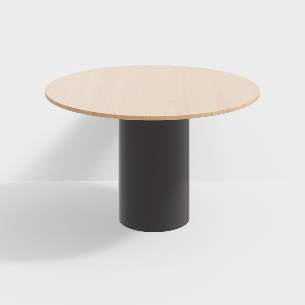 Low Poly Round Table 3D Model – Wood Top & Black Base
