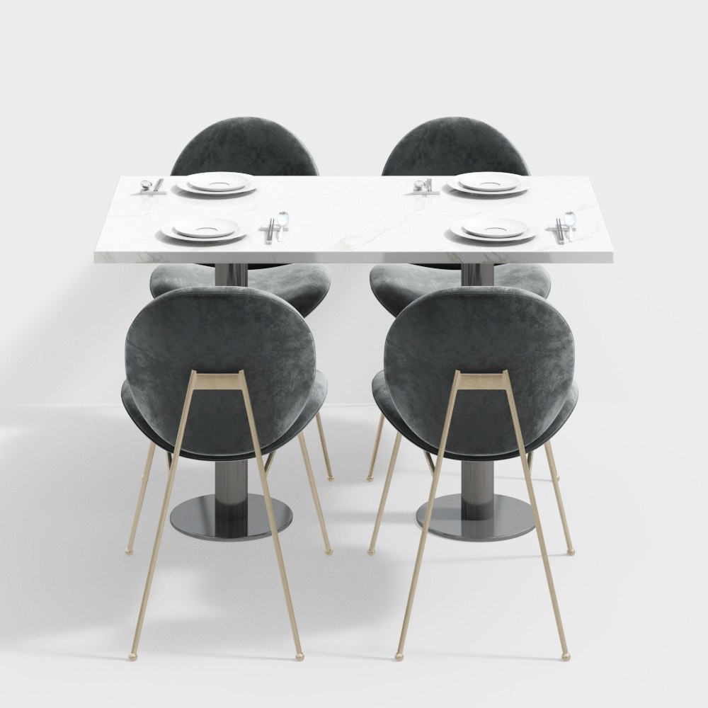 Mesa y sillas de comedor de metal en el restaurante de lujo ligero