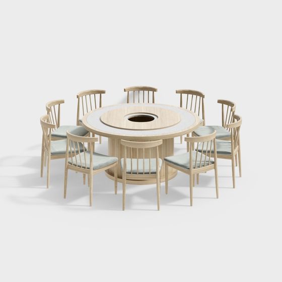 Round Table and Eight Chairs 3D model